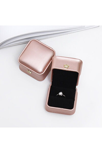 Choice صندوق تخزين حلقات الأزرار على شكل تاج من الجلد الصناعي باللون الوردي، ...