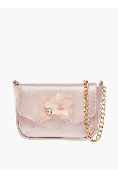 Little Missy Floral Accent Crossbody Bag with Chain Strap and Button Closure