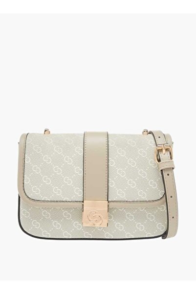Celeste Monogram Print Crossbody Bag with Button Closure and Adjustable Strap - W 6.5 x H 13 x D 21 cm