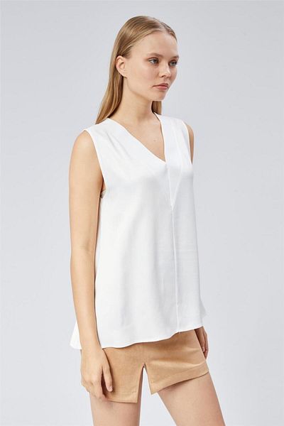 HomeStore Ärmellose Bluse mit V-Ausschnitt