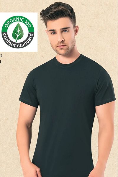 OMERA 5 Pieces, 100% Organic Cotton, Men's Round Neck T-Shirt & Undershirt, Black, Ocs Certified