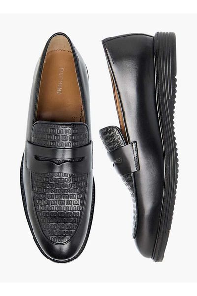 Duchini Men's Leather Textured Slip-On Loafers with Cutout Detail