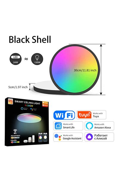 Aamasun تيار متردد 85-265 فولت 24 واط Tuya Smart BLE WiFi LED ضوء السقف تطبيق Smart Life Alexa Geogle Home Voice Contr...