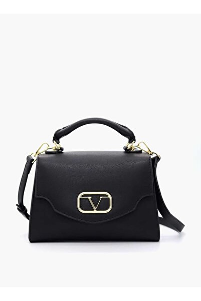 V Italia حقيبة V Italia Solid Satchel ذات حزام قابل للفصل وقفل بغطاء