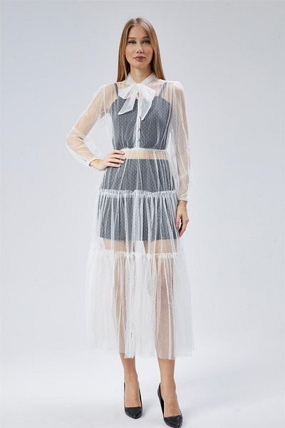 HomeStore Lace-Up Dress with Button Detail
