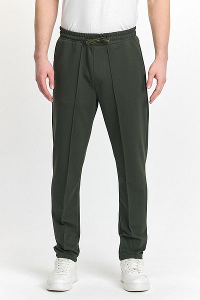 DAMGA JEANS Ανδρικό ριγέ φαρδύ ελαστικό κλασικό χακί παντελόνι