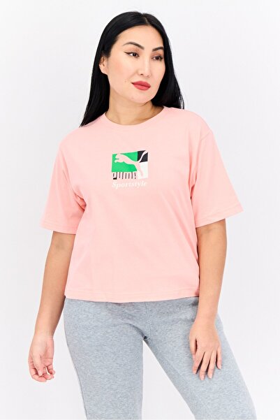 Puma بلوزة رياضية نسائية بأكمام قصيرة للتدريب، باللون الوردي