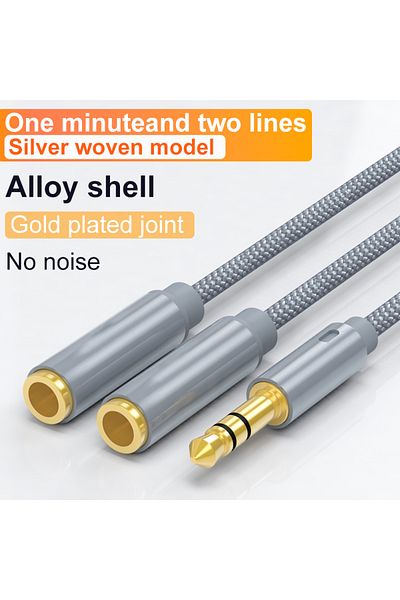 Choice <=0.5m GRAY Headphone Splitter 3.5mm 2 Way Aux Male to Female Earphone Audio Adapter Double Stereo Y