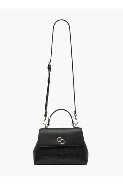 Celeste Monogram Embossed Satchel Bag with Top Handle and Detachable Strap - W 7 x H 19 x D 25 cm