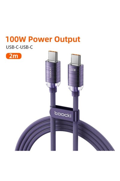 Toocki كابل USB من النوع C إلى النوع C باللون الأرجواني بطول 2 متر وقدرة 100 ...
