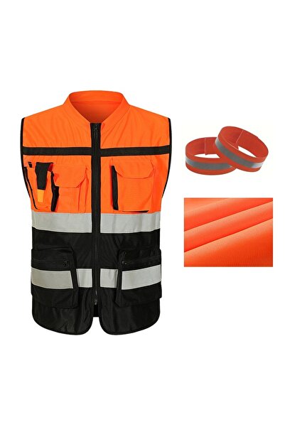 Choice سترة عمل للجنسين بشريط برتقالي عالي السطوع، قابل للتنفس، متعددة الجيوب...