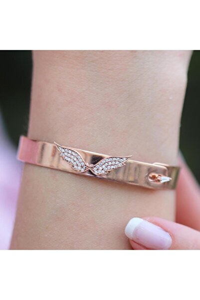 Necati Gün Zirkon Taşlı Rose Gold Kaplama Melek Gümüş Kelepçe