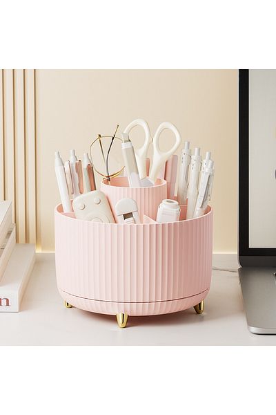 Choice Pink 360° Rotating Pen Holder Desk Stationary Organizer Box 5 Slot Pink Office Kawaii Storage For De