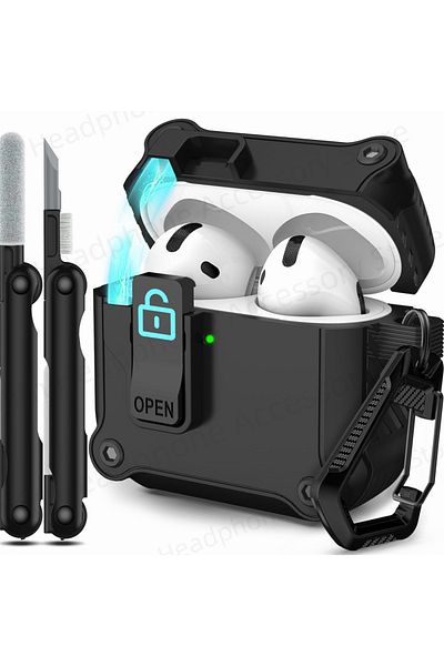 Choice For 2024 Airpods 4 Black-01 Security Lock Cover For Airpods 4th Gen (2024) Case For Airpods 4 With A