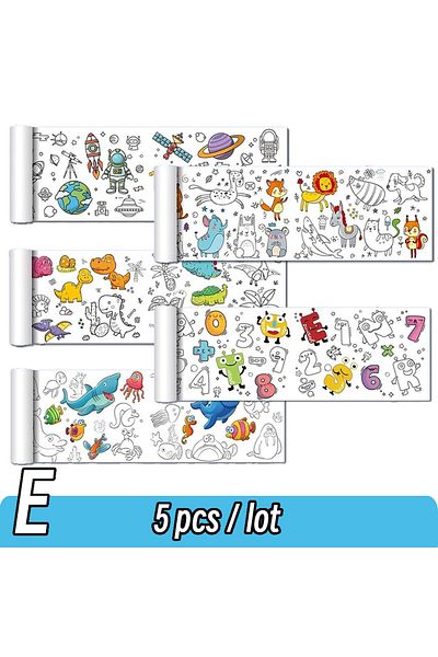 Choice E Set 5pcs 90cm Animal Canvas Children's Drawing Roll DIY Coloring Paper Roll Color Filling Graffiti