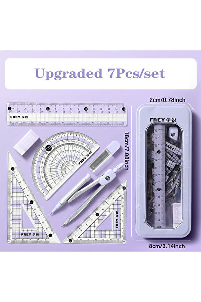 Choice Lavender 7 PCS Compass and Ruler Sets Triangle Ruler Protractor Rubber Student Exam Specific Ruler B