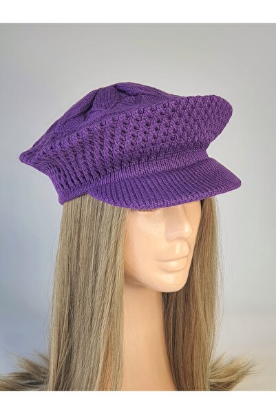 Senbeno Design MOR TRİKO ÖRME SİPERLİ YUMUŞAK DOKULU KADIN BERE BAKERBOY