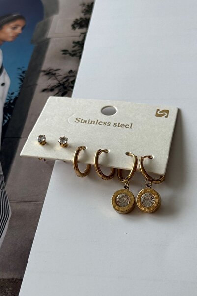 Trendy Butik Çelik Roma Rakamlı 6lı Set Küpe