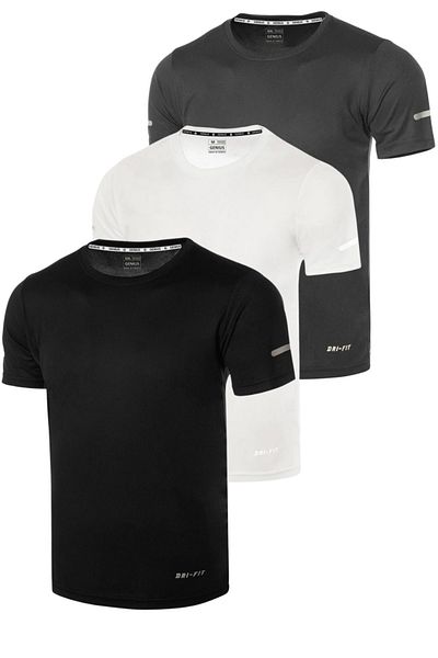 GENIUS STORE 3 Pack Men's Moisture Absorbing Quick Dry Athletic Technical Performance Sports T-shirt