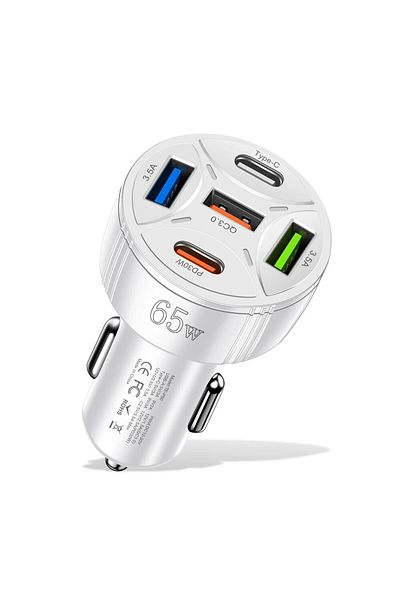 Choice White 5 Port 65W USB Car Chargers Type C Car Charger Fast Charging PD QC3.0 Phone Charger in Car For