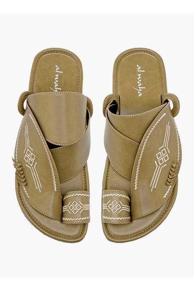 Al Waha Embroidered Slip-On Arabic Sandals with Toe Loop