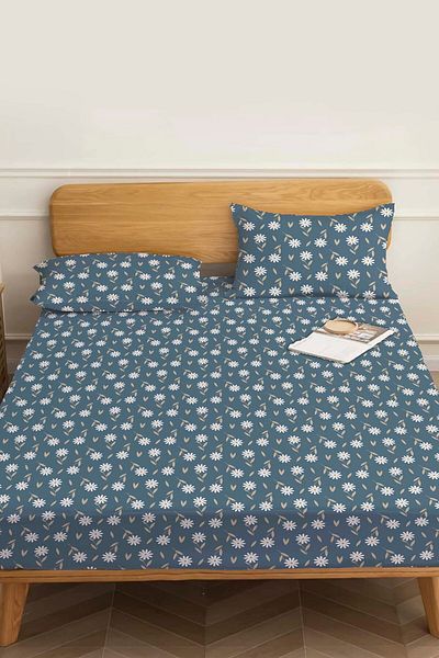 Rivaİstanbul Double Bed Sheet Petrol Daisy Cotton