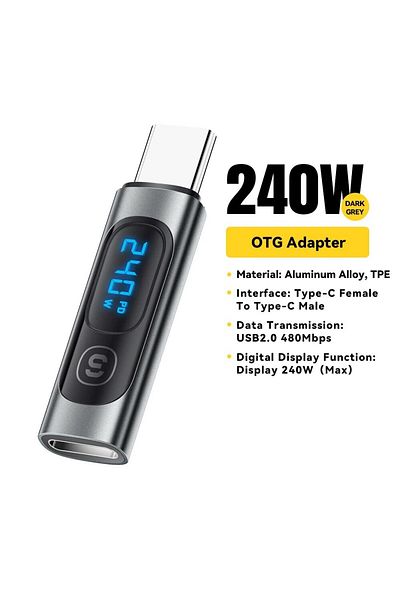 Choice محول Essager USB 2.0 OTG إلى محول شاشة من النوع C للشحن السريع بقدرة 240 وات، USB-C