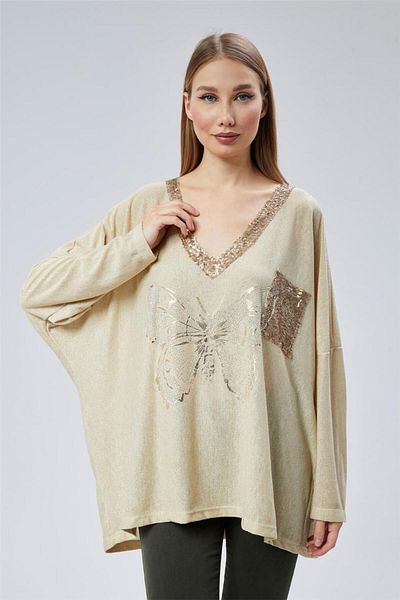 HomeStore V-Neck Sequin Top