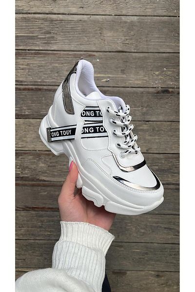 Afilli Pantofi de damă, alb, strălucitor, ascuns, cu talpă înaltă, cu umplutură interioară, cu platformă, cu toc, pantofi sport casual