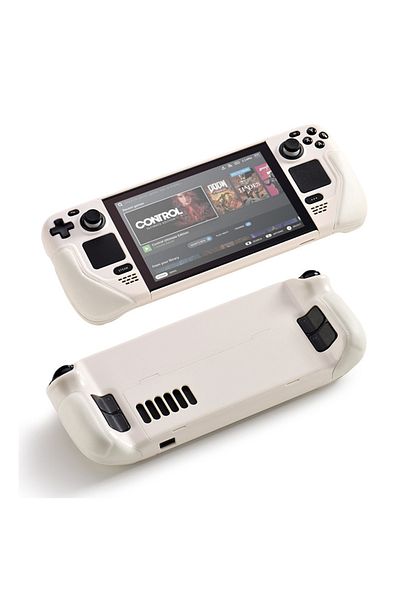 Choice White Protective Case for Steam Deck Soft Flip Leather Cover with Stand Full Protection Non-Slip Ste