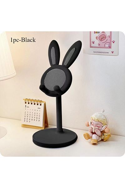 Choice 1pc-Black The cute Rabbit mobile phone stand desktop can lift and adjust the desktop phone accessori