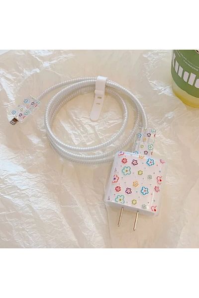 Choice جراب شاحن من السيليكون الناعم على شكل زهرة كرتونية لهاتف iPhone 15 14 13 من Apple 18/20W واقي رأس الشاحن