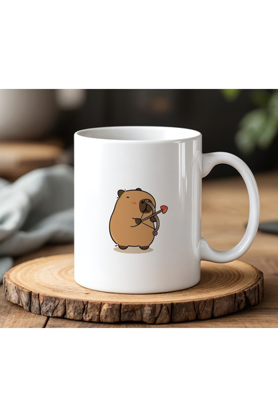 BB TRADE White Ceramic Printed Mug with Heart Arrow Shooting Capybara Design ...