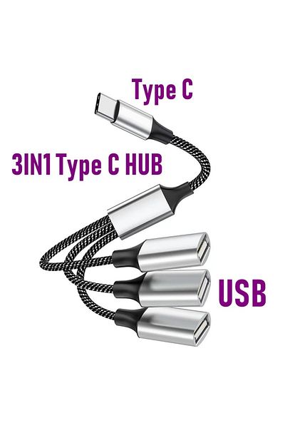 Choice موزع USB متعدد المنافذ 3IN1 Type C Edition مزود بـ 4 منافذ من النوع C وموزع USB لنقل البيانات بسرعة