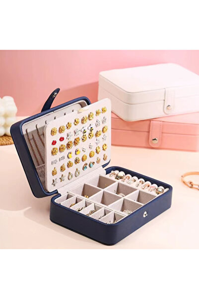 Choice صندوق مجوهرات صغير على شكل أزرار، قطعة واحدة باللون الأزرق البحري