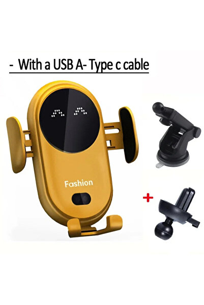 Vikefon شاحن لاسلكي للسيارة أصفر اللون بقوة 30 واط مع قاعدة تثبيت لاصقة، وحام...