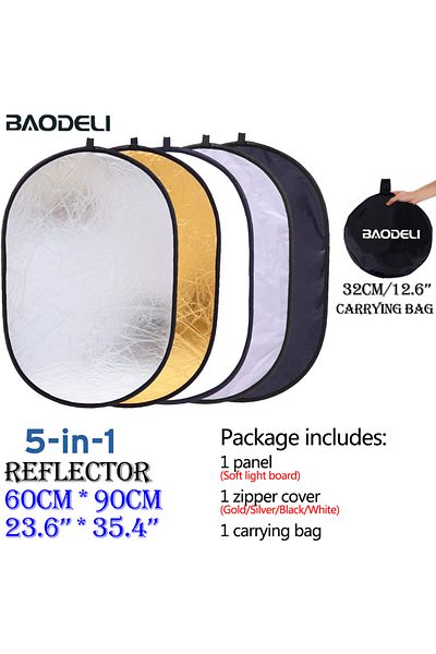 BAODELI 60x90cm 24" 60cm 5in1 Reflector Photography Collapsible Portable Light Diffuser Round Reflector For