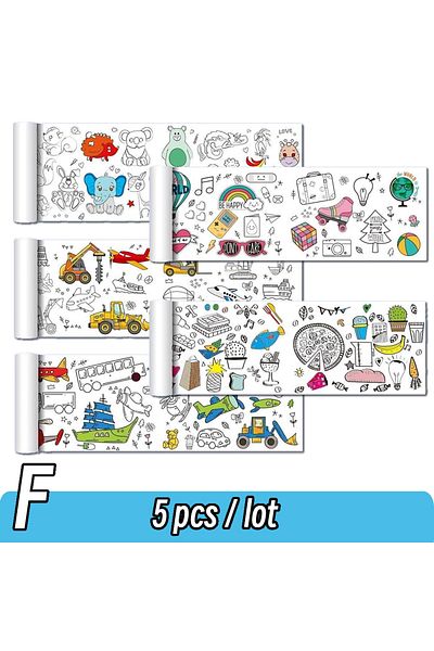 Choice F Set 5pcs 90cm Animal Canvas Children's Drawing Roll DIY Coloring Paper Roll Color Filling Graffiti