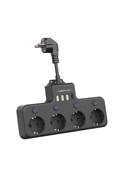 Choice 110-250V EU 4 black European plug power strip multi-contact socket with 3 USB and 1Type-C ports hous