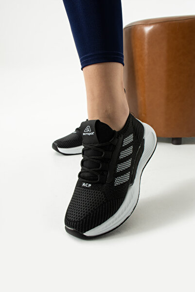 LUXEON Dámské černé bílé šněrovací ortopedické síťované úpletové tenisky s lehkou podrážkou Sportovní obuv na každodenní vycházky