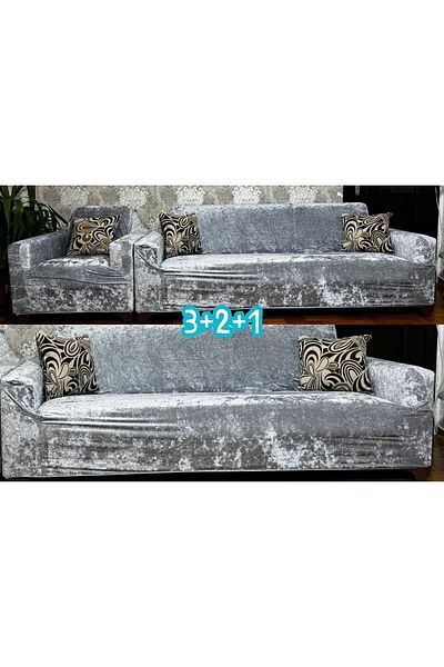UYMALL Velvet Elastic Sofa Cover 3-2-1 Set Gray– Flexible, Non-Slip, Washable and Durable Slipcover