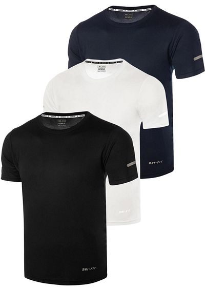 GENIUS STORE 3 Pack Men's Moisture Absorbing Quick Dry Athletic Technical Performance Sports T-shirt