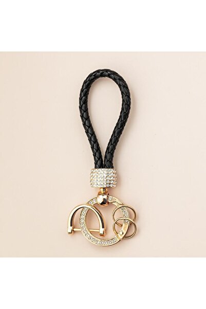 Choice1 سلسلة مفاتيح سوداء مصنوعة يدويًا من حبل مضفر مرصع بأحجار الراين اللام...