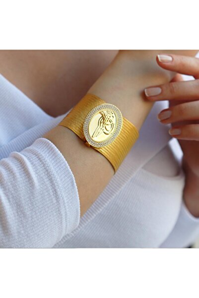 Necati Gün 925 Ayar Gümüş Üzerine Gold Kaplama 19 Sıra Trabzon Kelepçe