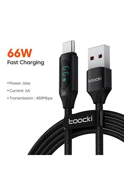Choice كابل Toocki Type C إلى Type C بقوة 100 وات من النوع A إلى C أسود بطول 1 متر وشاحن سريع PD 100 وات وUSB C إلى USB C Display