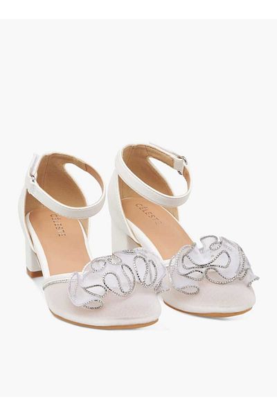 Celeste Girl's Embellished Block Heeled Sandals with Hook and Loop Closure