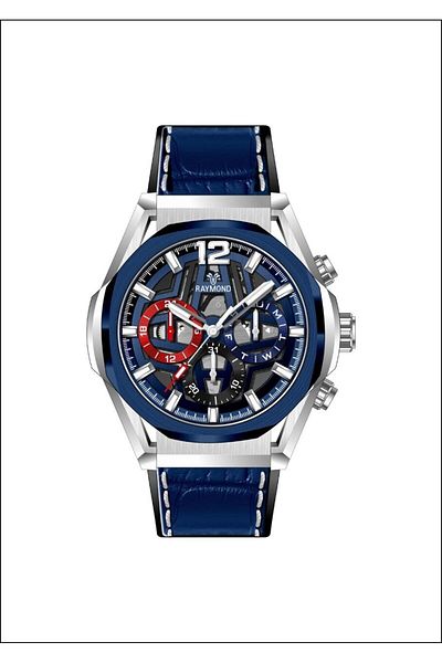 Raymond Rym-9D13 Men's Wristwatch - 2 Year Warranty with Silicone Cord and Silver Muscle