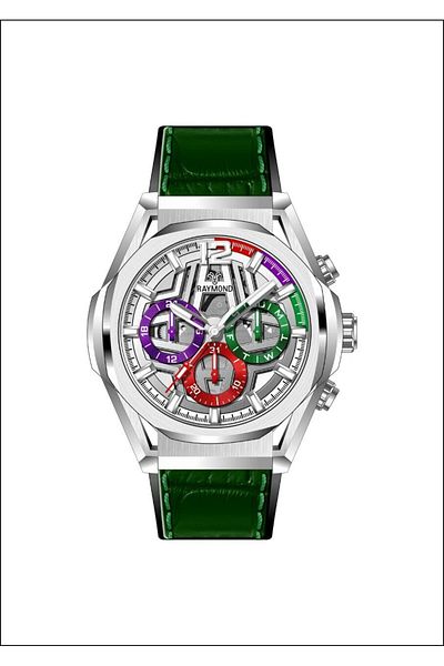 Raymond Rym-9D13 Men's Wristwatch - 2 Year Warranty with Silicone Cord and Silver Muscle
