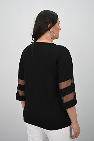 Koza Butik Γυναικεία μπλούζα με νυχτερίδα με λεπτομέρεια από τούλι 1901-25