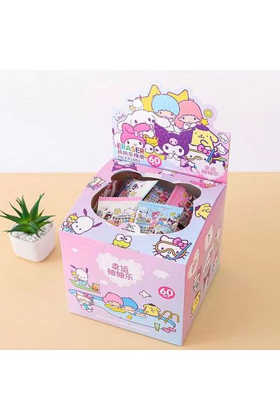 Miniso 60pcs Display Box New Sanrio 30/60pcs Eraser Kawaii Hello Kitty Kuromi Cinnamoroll Pumping Eraser St
